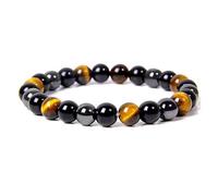 Triple Protection Bracelet with Tiger's Eye, Black Obsidian and Hematite Beads, Natural Stone Wellness Jewellery, 8mm, Unisex