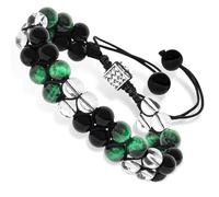 Triple Protection Crystal Bracelet for Men Women Black Obsidian Clear Quartz & Green Tiger Eye 8.2mm Handmade Bead Healing Stone Bracelets with adjustable String Bring Luck, Prosperity and Happiness