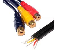 TRIPLE RCA Phono Sockets COMPOSITE & Audio to Bare End Cable 20cm GOLD