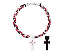 Triple-Rope Tornado Baseball Necklace - Cross Charm Pendant with I CAN DO ALL THINGS PHL4:13",Triple-Rope Baseball Necklace with 2 Pendant,Baseball Cross Necklace,Braided ope Necklace (C)
