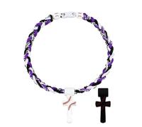 Triple-Rope Tornado Baseball Necklace - Cross Charm Pendant with I CAN DO ALL THINGS PHL4:13",Triple-Rope Baseball Necklace with 2 Pendant,Baseball Cross Necklace,Braided ope Necklace (D)