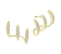 Triple Row Curved Earrings for Women, Stone Accent Pair with Ear Framing Look Suited to Daily Wear and Party Outfits Curved Earrings Triple Row Stone Accent Ear Framing Jewelry Women Fashion Pair Wear