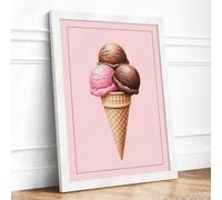 Triple Scoop Delight Minimalist Framed Wall Art Print A2 (59.4×42cm) White, Wall Decor for Living Room, Bedroom, Office & Home, Ready to Hang, Art Gift