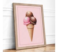 Triple Scoop Delight Minimalist Framed Wall Art Print A4 (29.7×21cm) Oak, Wall Decor for Living Room, Bedroom, Office & Home, Ready to Hang, Art Gift