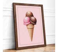 Triple Scoop Delight Minimalist Framed Wall Art Print A4 (29.7×21cm) Walnut, Wall Decor for Living Room, Bedroom, Office & Home, Ready to Hang, Art Gift