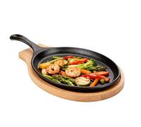 Triple Seasoned Pan Collection - Cast Iron Skillets, Heat Retaining Cookware Set, Wooden Serving Stand, Thick Bottom Frying Pans | Ideal for BBQ Grill Outdoor Gathering Home Cooking Restaurant Use