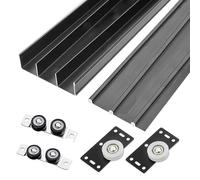 Triple Sliding Door Hardware Kit Replacement for Wardrobe & Glass Doors Silent Roller System for Top & Bottom Rails 250cm Black Sliding Accessory Set