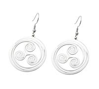 Triple-Spiral Dangle Earrings, Celtic Irish-Spiritual Symbol Drop Earrings | Mystic celtic-inspired charm jewelry, ancient irish symbolic accessory, holiday & spiritual souvenir gift choice for women