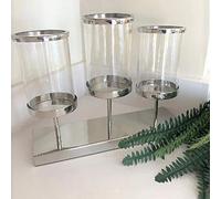 DEENZ Triple Stand Hurricane Candle Holder Chrome Glass Tealight Holder Triple Light Candle Holder Mood Lighting Glass Candle Holders