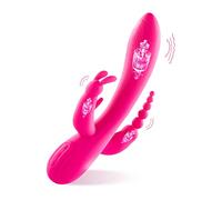 Triple Stimulation Rabbit Vibrator for Women- Clitoral, G-Spot and Anal Play- 12 Vibration Modes- 3-in-1 Dildo Massager with Triple Motor for Powerful Pleasure- Waterproof Adult Sex Toys for Couples
