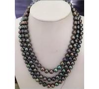 triple strands 18"19"20"8-9mm natural tahitian genuine black pearl necklace 14k