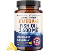 Triple Strength Omega 3 Fish Oil 3600 mg | EPA & DHA | Over 2100mg Omega-3 Fatty Acids | 1300mg EPA + 860mg DHA | Best Essential Fatty Acids | Premium Wild Caught & Burpless Fish Oil | 120 Ct
