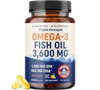 Triple Strength Omega 3 Fish Oil 3600 mg | EPA & DHA | Over 2100mg Omega-3 Fatty Acids | 1300mg EPA + 860mg DHA | Best Essential Fatty Acids | Premium Wild Caught & Burpless Fish Oil | 180 Ct