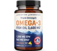Triple Strength Omega 3 Fish Oil 3600 mg | EPA & DHA | Over 2100mg Omega-3 Fatty Acids | 1300mg EPA + 860mg DHA | Best Essential F