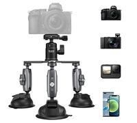 Triple Suction Cup Car Mount with 360 Rotation for Dji Insta360 GoPro Action Camera/DSLR Mirrorless Camera, Strong Suction Tripod Mount for Dashboard Windshield Window, Hi-Speed Motion Vehicle Holder