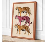 Triple Tiger Parade Canvas Wall Art Print 24x16 Inch