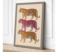 Triple Tiger Parade Canvas Wall Art Print 36x24 Inch