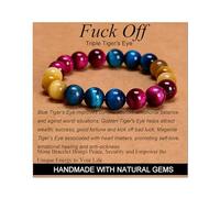 Triple Tiger's Eye - Fuck Off - Stretch Elastic Bracelet Natural Stone Crystal Healing Power Energy Gifts for Unisex Adult 10mm