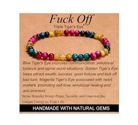 Triple Tiger's Eye - Fuck Off - Stretch Elastic Bracelet Natural Stone Crystal Healing Power Energy Gifts for Unisex Adult 4mm