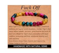 Triple Tiger's Eye - Fuck Off - Stretch Elastic Bracelet Natural Stone Crystal Healing Power Energy Gifts for Unisex Adult 6mm