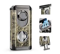 Triple Torch Lighter with Cutter, Built-in Holder, Ideal Gifts for Men, Refillable Butane Lighter with Multifunctional Accessories, Windproof Cool Lighter for Travel, Outdoors (Butane not Included)