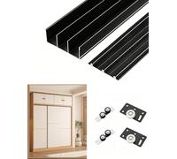 Triple Track Bypass Sliding Closet Door Hardware Kit for 3-Panel Doors (3.3-9.8ft) - Fits 15-18mm Thick Panels,for Cabinets Room Dividers(Black,240cm/7.87ft)
