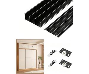 Triple Track Bypass Sliding Closet Door Hardware Kit for 3-Panel Doors (3.3-9.8ft) - Fits 15-18mm Thick Panels,for Cabinets Room Dividers(Black,220cm/7.22ft)