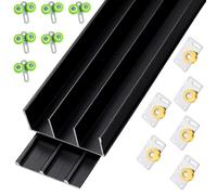 Triple Track Sliding Door Hardware Kit - 30-36 mm Thickness | Heavy-Duty Aluminum Tracks for Closets Cabinet Doors - Adjustable Triple-Panel ,Flush Mount(Black(D),190cm(74.8in))