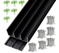 Triple Track Sliding Door Hardware Kit - 30-36 mm Thickness | Heavy-Duty Aluminum Tracks for Closets Cabinet Doors - Adjustable Triple-Panel ,Flush Mount(Black(C),190cm(74.8in))