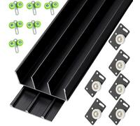 Triple Track Sliding Door Hardware Kit - 30-36 mm Thickness | Heavy-Duty Aluminum Tracks for Closets Cabinet Doors - Adjustable Triple-Panel ,Flush Mount(Black(F),190cm(74.8in))