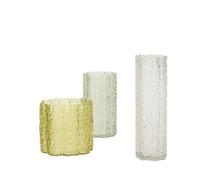 Triple Vase Set of 3 Clear/ Dark Green/ Light Green