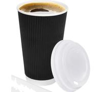Triple-Wall Ripple Paper Cups, 12 oz, Pack of 100, Brown/Black, for Hot Drinks (with Lids (Black))