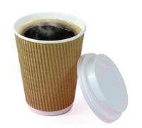 Triple-Wall Ripple Paper Cups, 12 oz, Pack of 100, Brown/Black, for Hot Drinks (with Lids (Brown))
