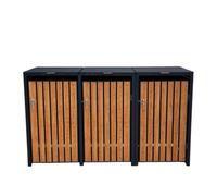 Triple Wheelie Bin Storage, Galvanised Steel, Wood Effect & Lockable Doors, Weather Resistant