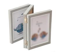 Triple Wooden Photo Frame, 3 Wooden Picture Frames For Tabletop Wall Hanging With Folding Hinge For Displaying For Women Friends Mom (Gray 6 inches)