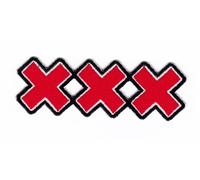 Triple X Red Iron-On or Sew On Patch Badges Motifs for Clothes Embroidered Iron-On Patch Applique XXX Cross Patch Size 8.7 x 3.0 cm