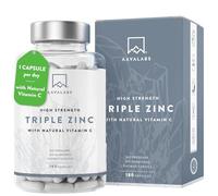 Triple Zinc 25mg - 3 Forms of Zinc with Natural Vitamin C - Zinc Picolinate, Zinc Bisglycinate and Zinc Monomethionine - 180 High Strength Zinc Tablets - 6 Months Supply - Zinc Supplements