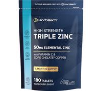 Triple Zinc Complex 50mg | Zinc Tablets High Strength | High Absorption | Picolinate, Citrate & Gluconate with Vitamin C & Copper | One-a-Day Formula - 6 Month Supply | 180 Vegan Tablets | by Horbaach