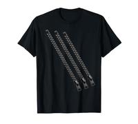 Triple Zipper Diagonal Stripe Optical Illusion Graphic T-Shirt