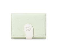 Triplefold Wallet for Women, Cute Kitten Coin Purse, Front Pocket Mini Change Pouch with ID Window (Green Kitten)
