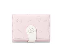 Triplefold Wallet for Women, Cute Kitten Coin Purse, Front Pocket Mini Change Pouch with ID Window (Pink Kitten)