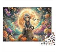 Triplet Monkeys Paperboard Monkey on Pumpkins in Forest at Night Classic Jigsaw Puzzle Interactive Boredom Buster 70x50cm/1000pcs