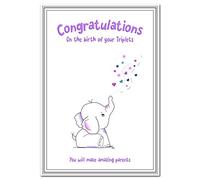 Triplets Card - Newborn Congrats - Congratulations on Birth of 3 Three New gorgeous babies - Greeting - Good Wishes - Blank inside to write your own message to Parents Baby or Child