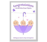 Triplets Card - Newborn Congrats - Congratulations on Birth of 3 Three New gorgeous babies - Greeting - Good Wishes - Blank inside to write your own message to Parents Baby or Child