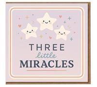 Triplets New Baby Card - Three Little Miracles - Cute Stars Congratulations Card for New Parents of Triplets, Pastel Neutral