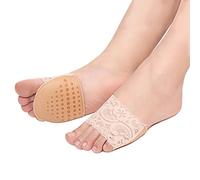 Triplewood 3 Pairs Women's Open Toe Slide Sandal Liner Socks Non Slip Toe Cover No Show Half Socks with Sponge Cushion, Beige-3 Pairs Open Toe, One Size
