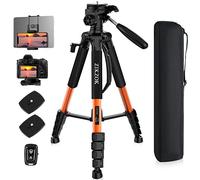 Tripod 75" Camera Tripod, Lightweight Travel Cell Phone Tripod with Wireless Remote, Professional Aluminum Tripod for Camera (Orange)