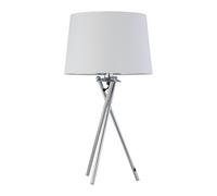Tripod Table Lamp or Bedside Light, Chrome with White & Silver Fabric Shade, LED Compatible, Height 53cm, Inline Switch