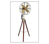 Tripod Floor Fan Made For Royal Navy London Brass Antique Floor Fan Wooden base Home & Office Decor (Modern Classic Look Floor Fan Stand)