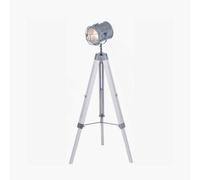 Tripod Search Light Floor Lamp Silver Metal and White Wash Wood Base Ruma Silver One Size